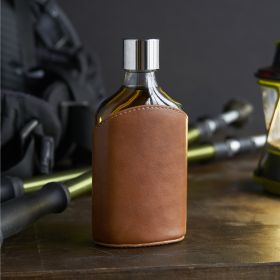 Viski Admiral Parker Leather-Wrapped Glass Flask: Refined Travel Companion.