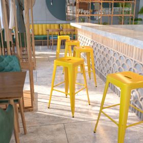 Commercial Grade 30 Inch High Backless Metal Indoor-Outdoor Bar Stool with Square Seat (Color: Yellow)