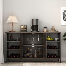 Wine Bar Cabinet for Liquor and Glasses (Color: Black+ Gray)