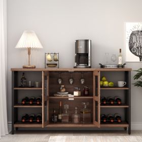 Wine Bar Cabinet for Liquor and Glasses (Color: Oak)